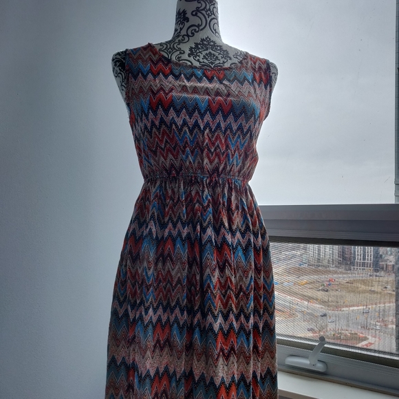 Bohemian Maxi Long Summer Sleeveless Zig Zag Dress - Picture 4 of 8